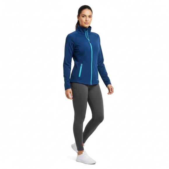 Colosseum Women’s Blue With Ruched Back Full Zip Jacket M Activewear Stretch - Picture 2 of 4